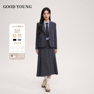 上衣百褶裙通勤面试女士淑女学院风百搭 灰色西装 GOOD YOUNG短款