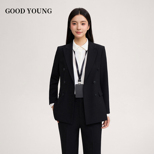 YOUNG黑色西装 职业销售工作服正装 套装 新款 女双排扣春季 GOOD