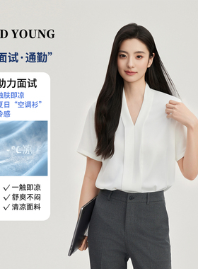 GOODYOUNG白色春夏开衫V领短袖衬衫抗皱高级感面试衬衣职业通勤女