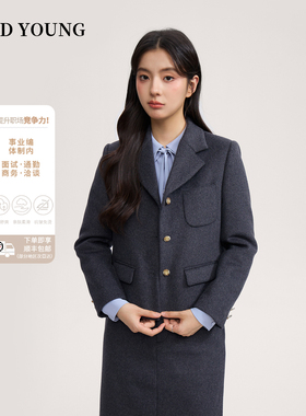GOOD YOUNG灰色女厚款短款纯羊毛毛呢西装A字裙高级感通勤外套