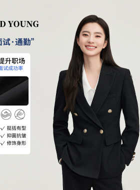GOOD YOUNG黑色西装套装女通勤面试教资正装面试职业气质西装女