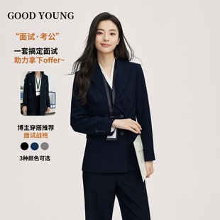 面试职业正装 GOOD 女春秋新款 套装 高级感职场西服 YOUNG藏青色西装