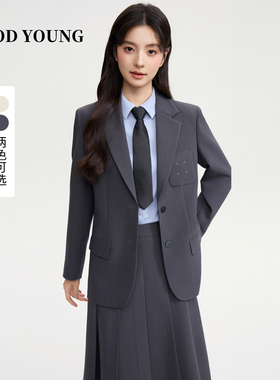 GOOD YOUNG女高级感西装套装面试秋季职业通勤灰色正装气质西服
