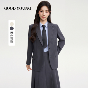 面试秋季 GOOD YOUNG女高级感西装 套装 气质西服 职业通勤灰色正装