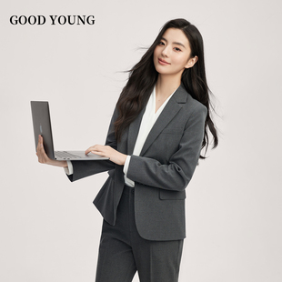 女考研复试面试正装 套装 小个子上班职场女士 YOUNG灰色西装 GOOD