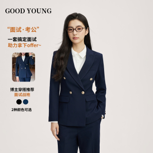 女新款 GOOD YOUNG藏青色西装 套装 面试穿搭 职业气质通勤教资正装
