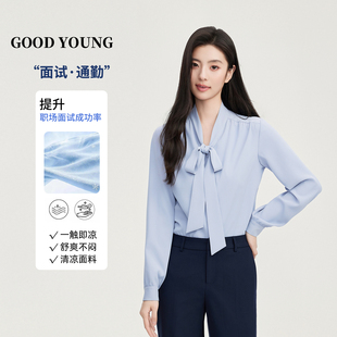 GOODYOUNG春夏高级感气质V领蝴蝶结飘带百搭款衬衫女通勤长袖
