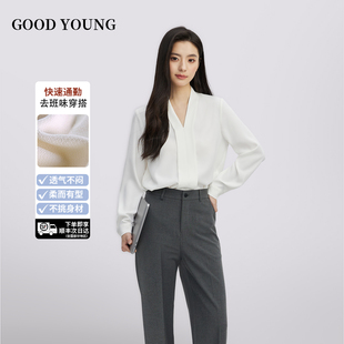 GOODYOUNG2025新款雪纺V领套头长袖衬衫高级感气质面试职业衬衣女
