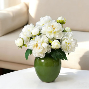 中古风新中式高档彩釉花瓶白牡丹仿真花设计风花艺套装宋代风肚子