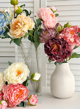 焦边复古牡丹油画芍药仿真花