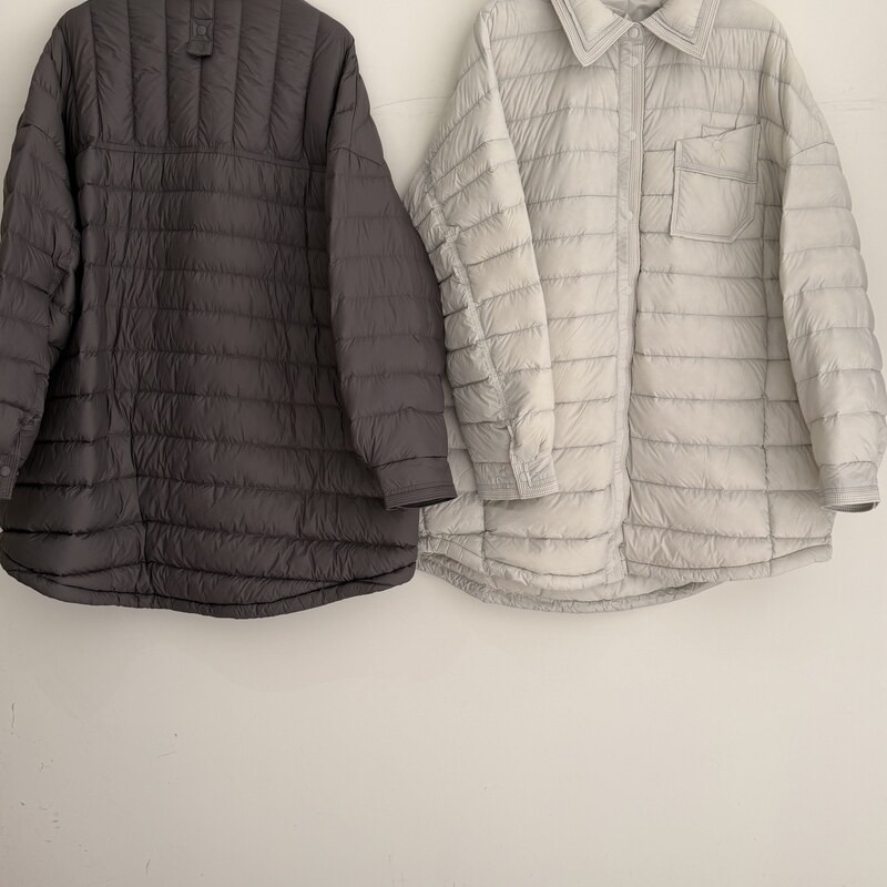 工厂直销网秋冬季新款女装灰色宽松版羽绒服女长袖保暖外套