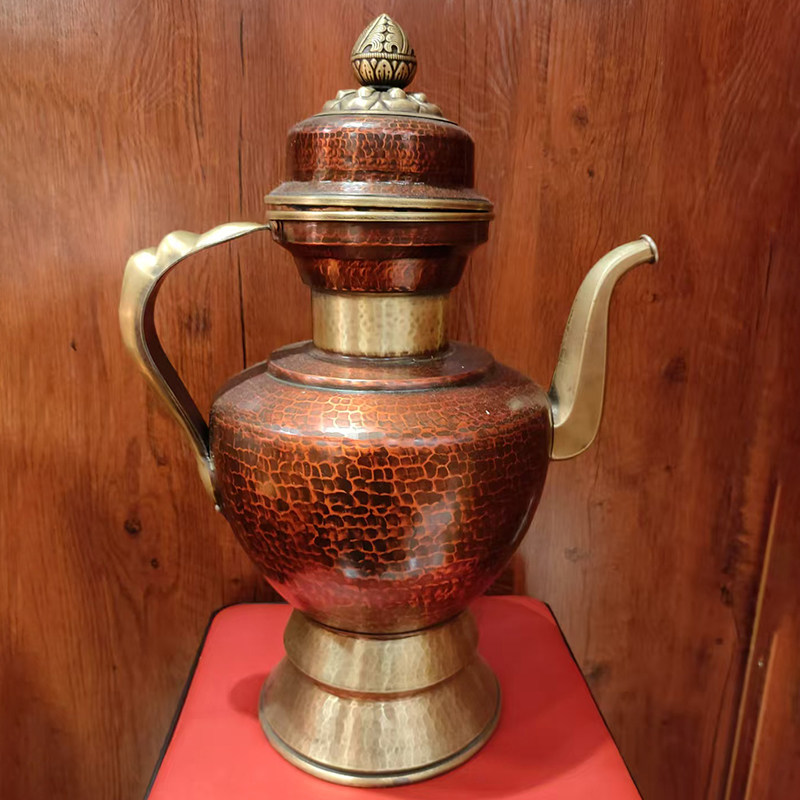 藏式做旧古色贲巴壶雕花酥油茶壶铜壶敬水壶文巴壶家居摆件民族风