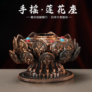 手摇底座莲花藏式转动筒转金轮家用合金摆件转简经手转转金筒底托