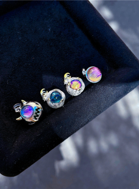 ninisn 925银海蓝宝星月吊坠小众天铁双面吊坠精致礼物手链配件女