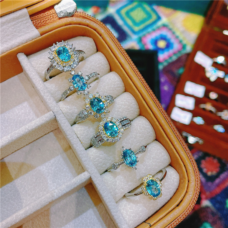 ninisn风信子石戒指 天然锆英石925银精致气质帕拉依巴色调礼物女