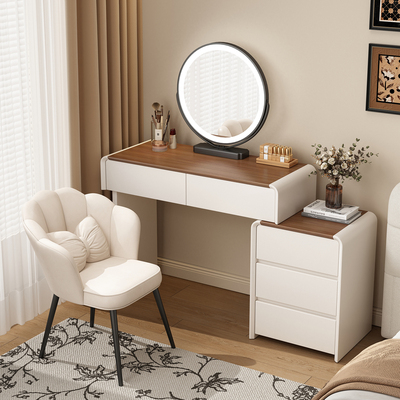中古奶油风实木化妆桌收纳柜一体