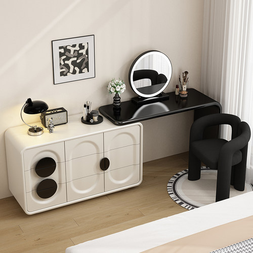 2025新款黑白拼色实木烤漆梳妆台