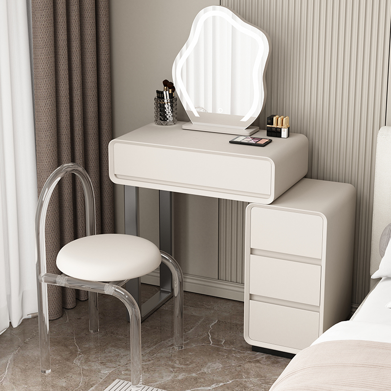 法式奶油风实木梳妆台储物柜化妆台现代简约小户型卧室化妆桌一体