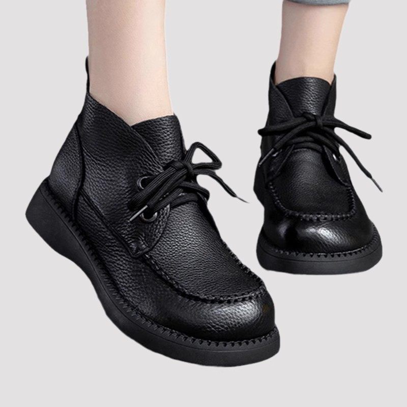 真皮复古系带女靴厚底加绒短靴休闲百搭英伦风冬季保暖防滑马丁靴,女鞋,马丁靴,淘宝优惠券,粉丝福利购,淘宝优惠卷