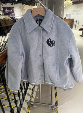 ONE MOMENT正品25秋冬新款毛呢蓝色刺绣加棉休闲厚外套百搭时尚