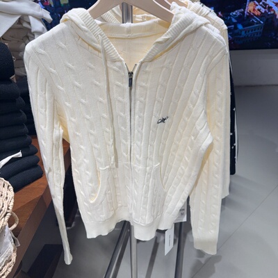 ONE MOMENT正品百搭美式复古连帽针织拉链开衫老钱女上衣毛衣外套