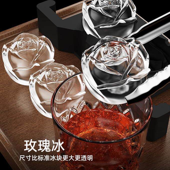 玫瑰型高透明无气泡冰块模具冰格制冰器酒吧威士忌专用硅胶模具