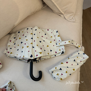 爱心伞日系木手柄折叠晴雨两用雨伞女爱心黑胶遮阳伞防晒太阳伞