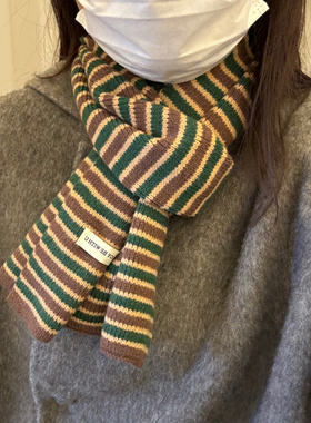 彩色冬天~保暖条纹围巾冬季新款小众百搭织毛线围脖柔软学院风