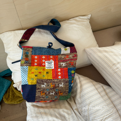 尼泊尔旅行小众原创复古民族风单肩斜挎包撞色双面刺绣牛仔布包