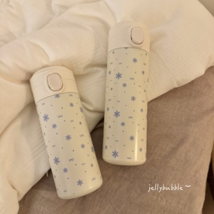 蓝色雪花保温杯女304不锈钢便携随行杯子学生上学水杯子保温杯子