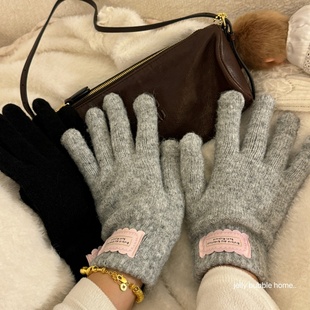 韩系ins风羊毛针织手套保暖骑行防风防寒可触屏冬季 女士手套
