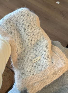 含羊毛的糯米灰白围巾冬季高级感百搭保暖毛线围脖温柔冬天围巾