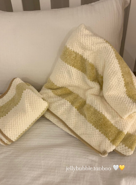 柔软~ins风黄色条纹大毛巾浴巾两件套吸水家用速干成人可穿浴巾