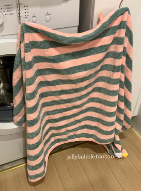 深粉系浴巾|蓝粉条纹间条珊瑚绒吸水柔软亲肤加厚大毛巾浴巾可穿