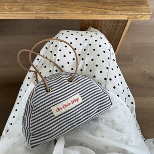 夏天迷你手机包手提包复古日系可爱半圆形帆布手拎包拉链收纳包