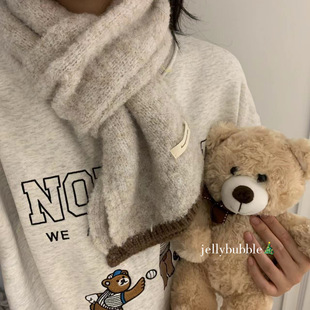 4色入 男女可带情侣围巾 含羊毛混纺圈圈纱秋冬保暖暖和围巾短款