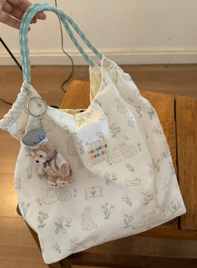 可爱薄荷曼波小狗狗兔子手拿包女学生大容量手提包包布袋环保袋子
