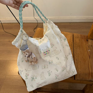 可爱薄荷曼波小狗狗兔子手拿包女学生大容量手提包包布袋环保袋子
