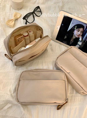 真的好用！尼龙质感日系防水皮粉色雾霾蓝化妆包洗漱包便携收纳包