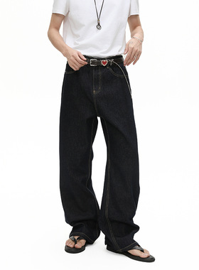 ULTIMATE GOAL 基础款极简松弛感直筒拖地裤原牛H版型休闲牛仔裤