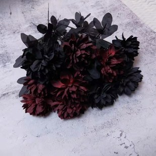 酒暗红色仿真大丽茶假绢花单枝哥特朋克个性装饰把束动漫婚礼萝莉