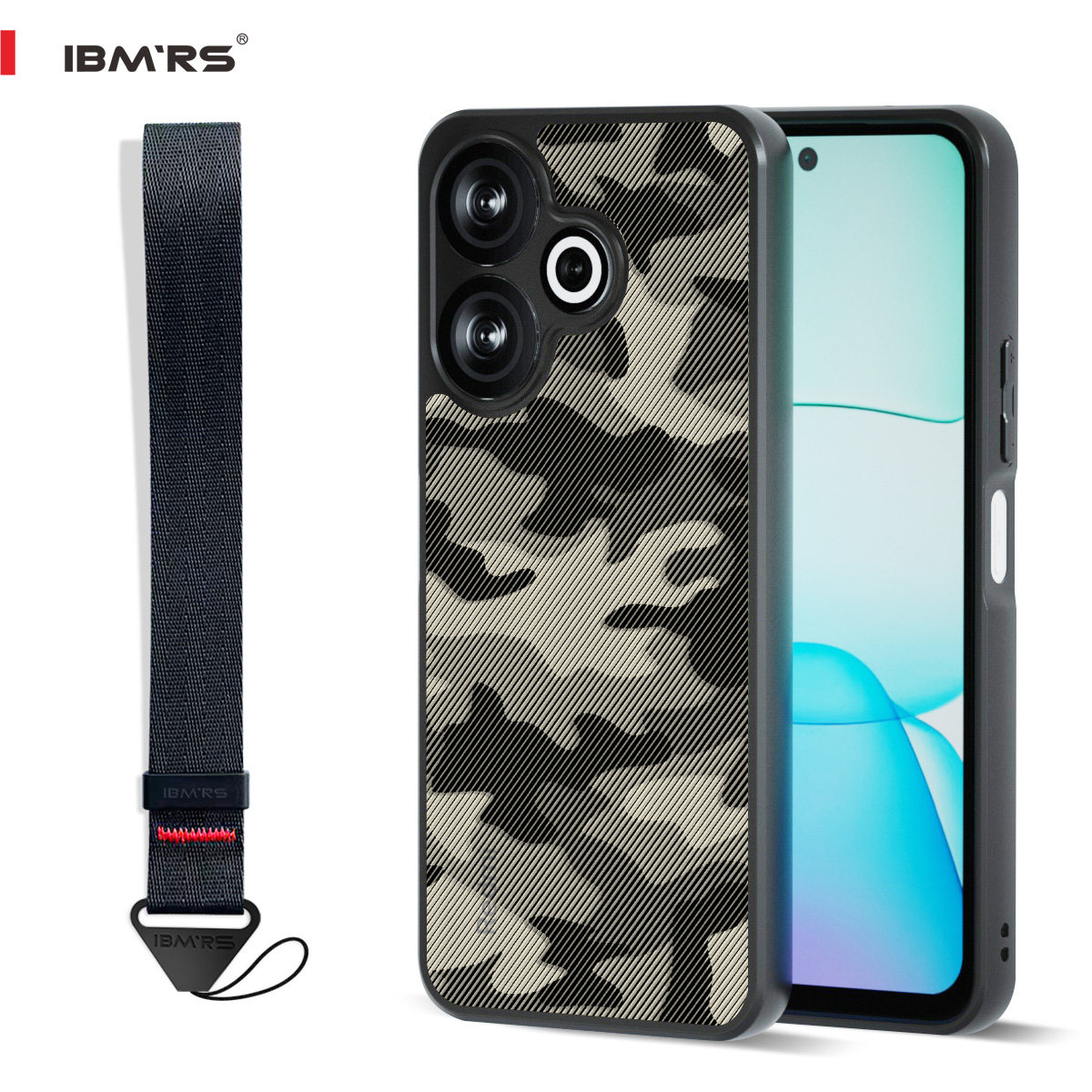 IBMRS适用小米Poco M6 4G迷彩手机壳买就送手腕绳防指纹军工风防摔软壳现货发