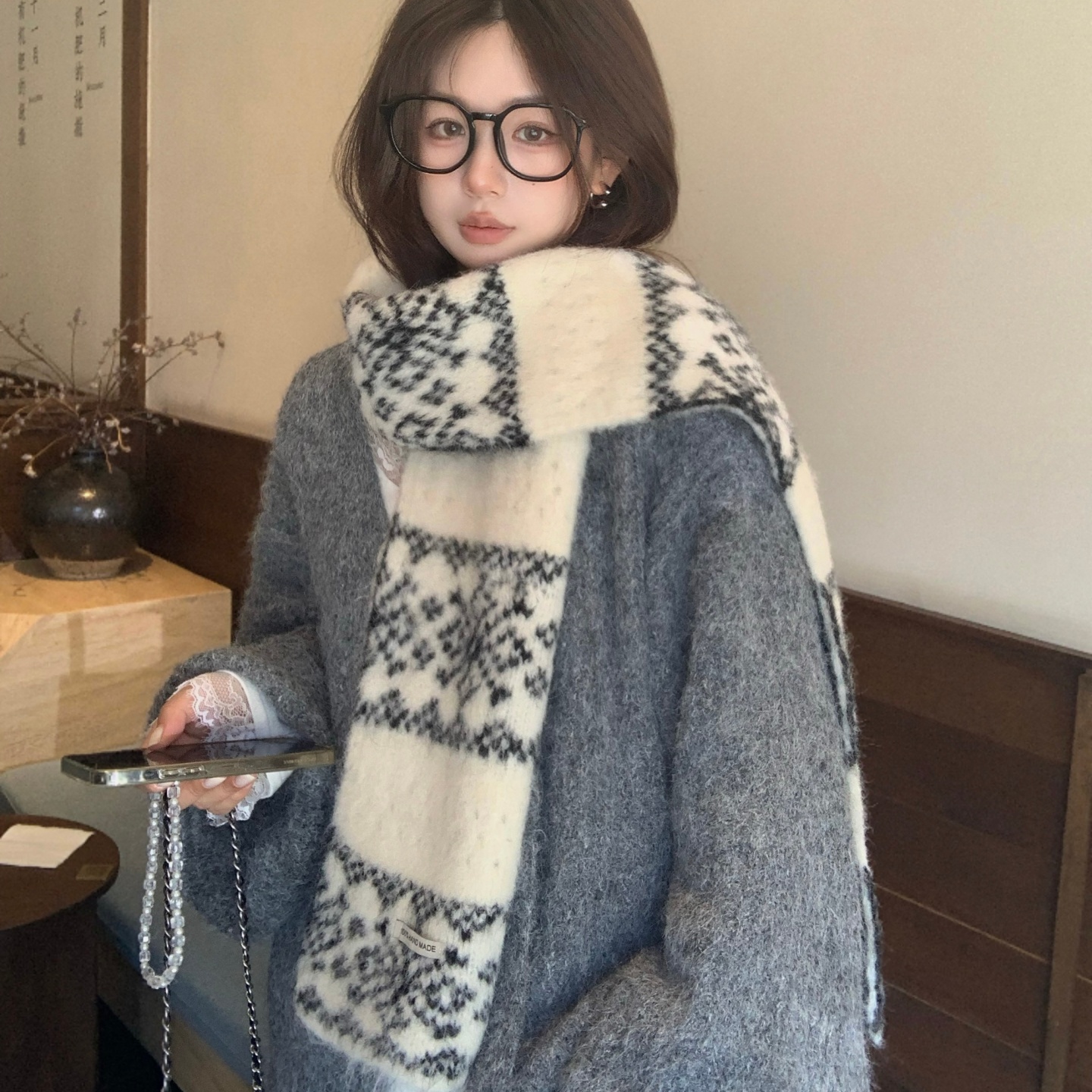 冰岛风提花氛围感羊毛针织围巾