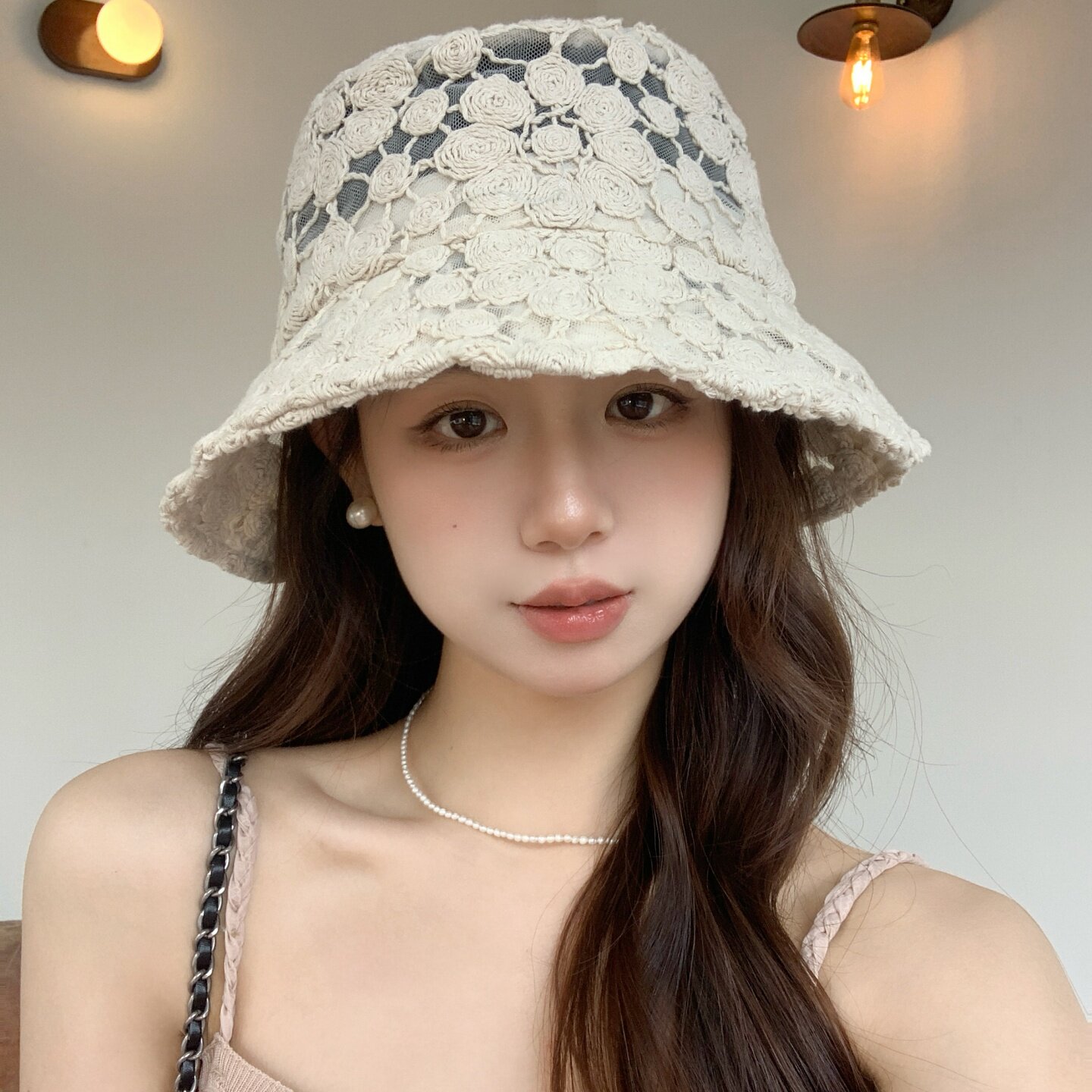 网纱薄款钩针编织渔夫帽女夏季透气防晒宽檐遮阳帽韩系气质水桶帽