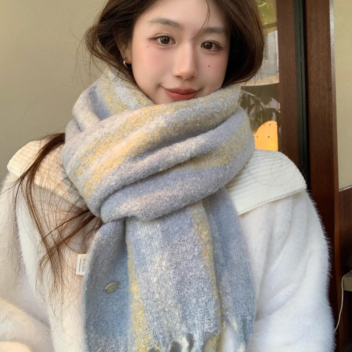 韩系氛围感条纹针织围巾