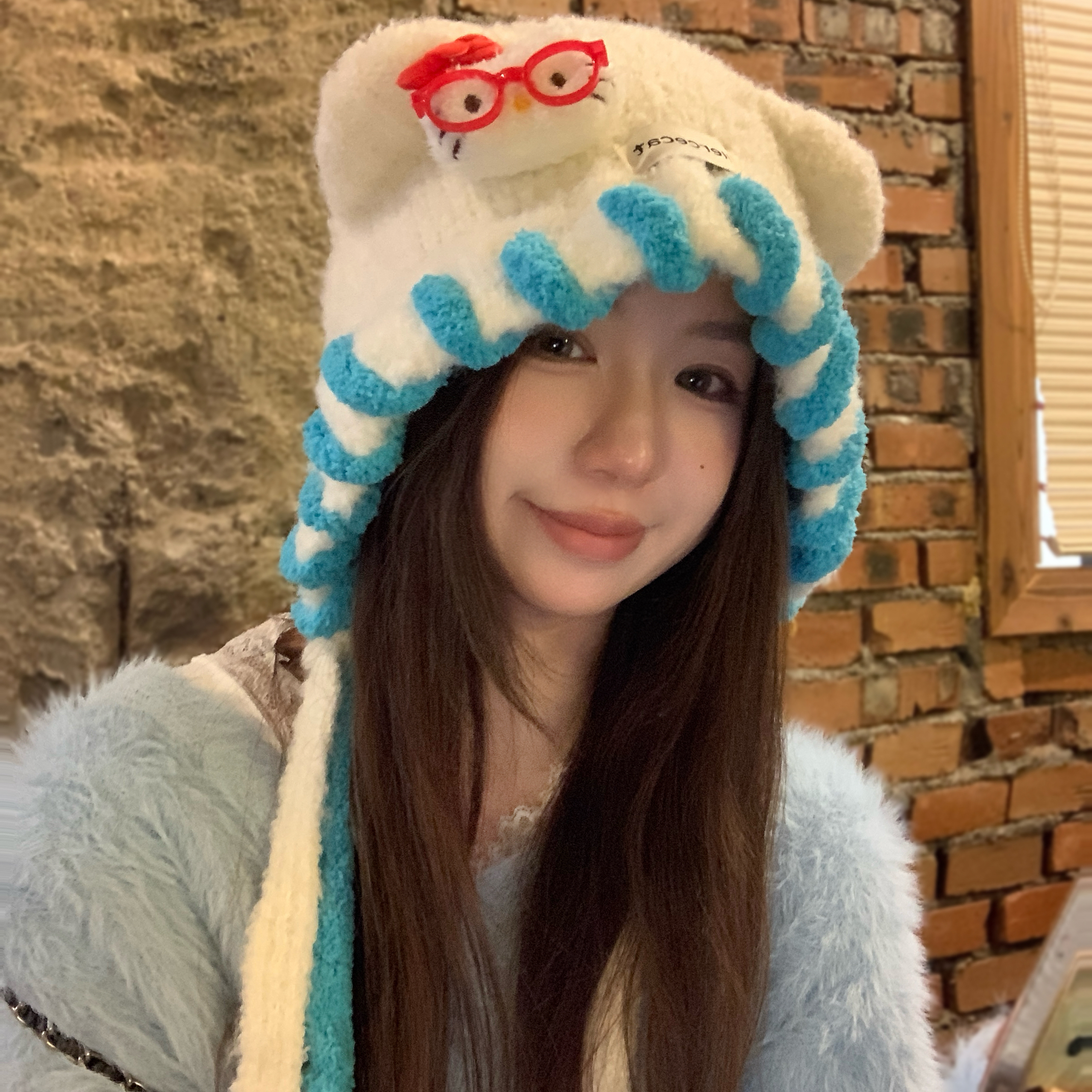 2025新款可爱猫咪辫子毛线帽