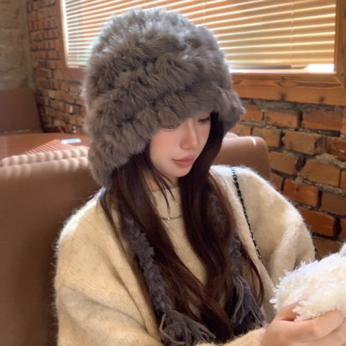 氛围感兔毛混纺毛绒护耳帽