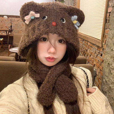 雷锋帽保暖甜美可爱女冬围巾一体