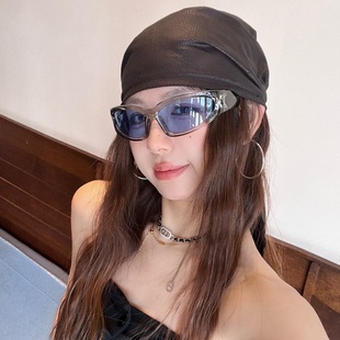 复古韩国设计皮质头巾甜酷辣妹绑发方巾嘻哈音乐节薄款包头巾帽女