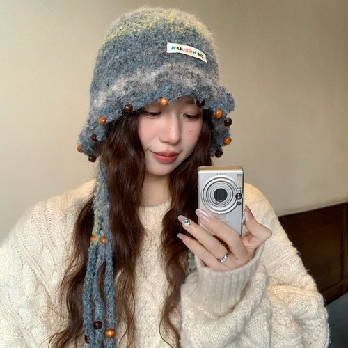 川西旅行彩色毛绒针织帽